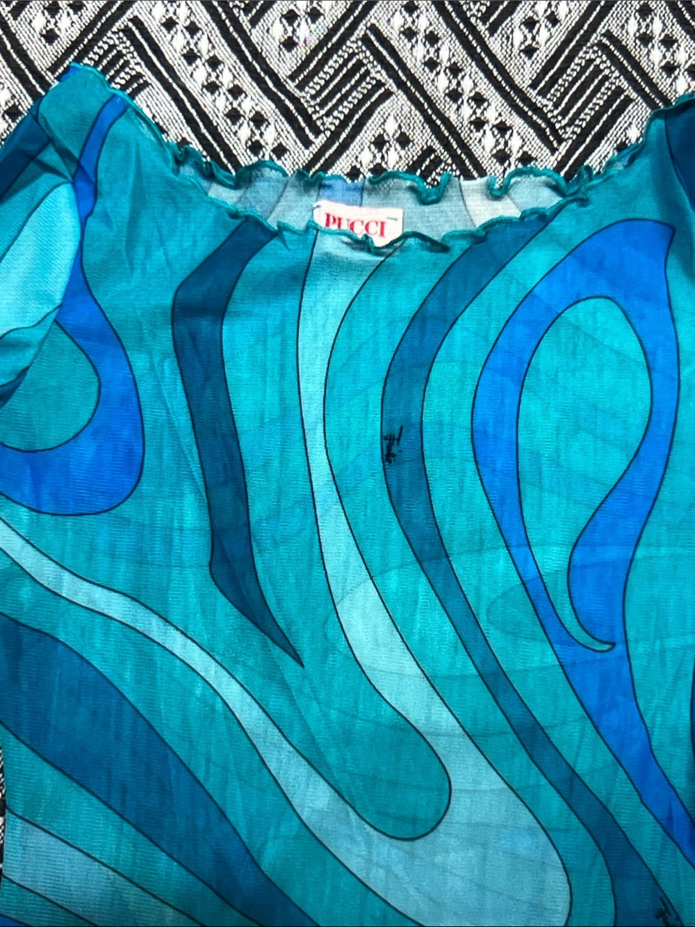Emilio Pucci Turquoise and Teal Swirl Long Sleeve Top Size S - Picture 2 of 9